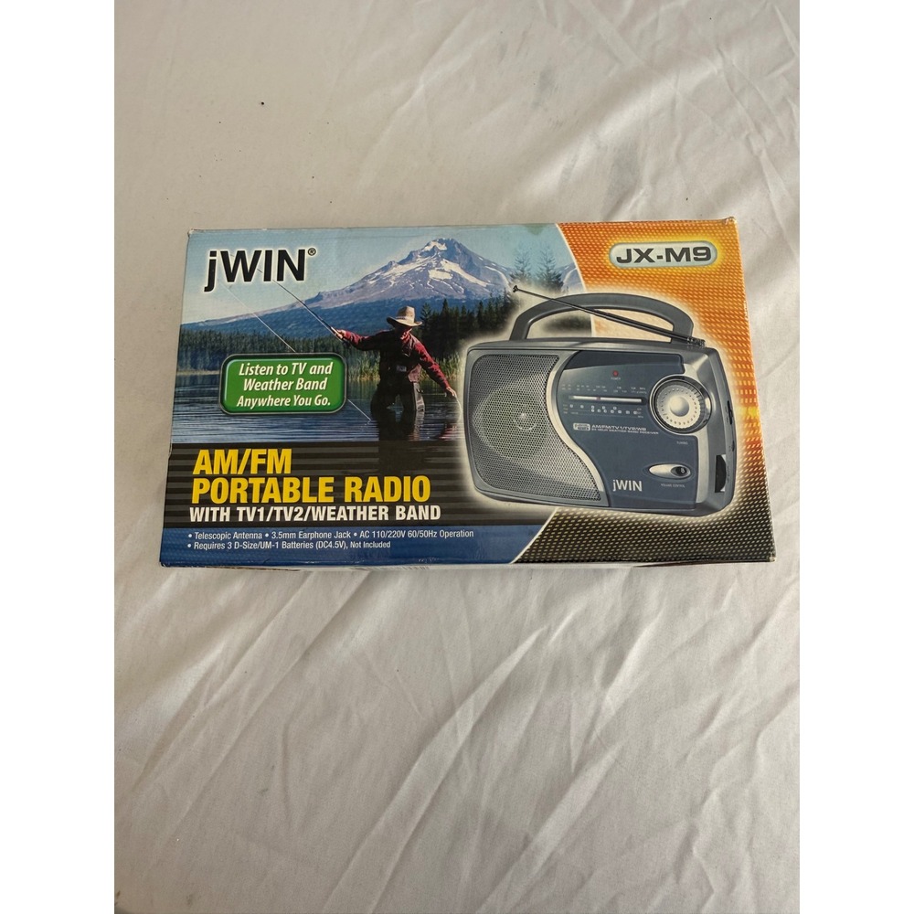 jWIN JX-M9 Portable AM FM Weather Band TV1 TV2 Radio Silver Vintage 2002